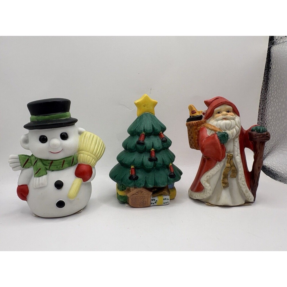 Vintage JCPenney Christmas Mini Figurines Santa Snowman Tree Set 3” Holiday